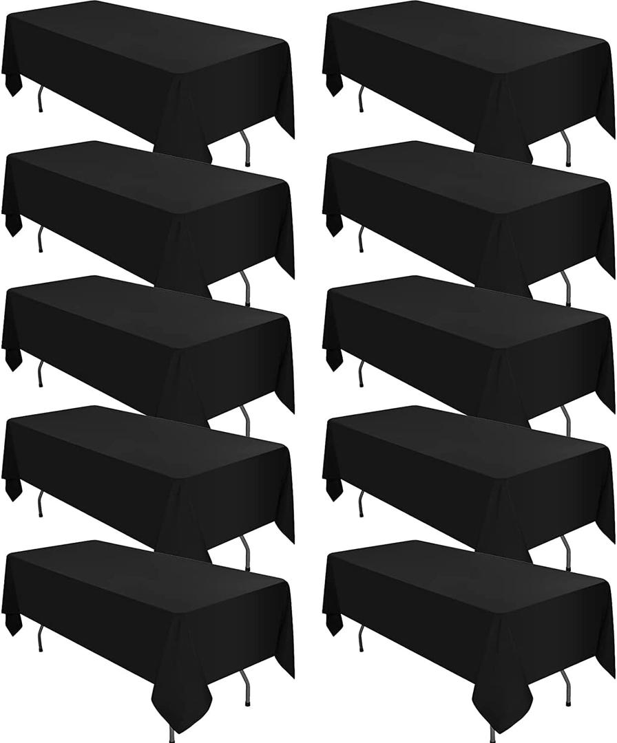 10 Pack Black Tablecloths for 8ft Rectangle Tables 60 x 126 Inch - Polyester Table Cover Stain and Wrinkle Resistant Washable Fabric Table Clothes for Wedding Party Banquet Reception Restaurant