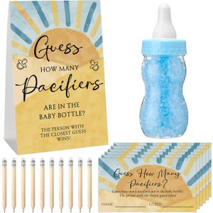 Roowest 512 Pcs Baby Shower Games Guess How Many Pacifiers Sign 100 Small Guessing Games 10 HB Pencils 750ml Milk Bottle 400 Acrylic Pacifiers Decoration for Guest Gender Reveal(Blue,the Son)