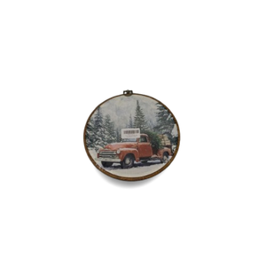 Sufamb Winter Christmas Round Wall Art Decor, Rustic Winter Forest Landscape Canvas Artwork Framed, Farmhouse Christmas Wall Hanging Prints Decorations for Home Bedroom Living Room Decor, 10x10 Inches