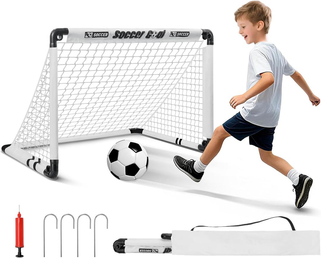 KETIEE Kids Soccer Goals for Backyard: 35" x 23" Mini Foldable Football Goals Set, Portable Kids Soccer Goal with Carry Bag & Soccer Ball for Garden Outdoor Indoor, Soccer Toy for Boys Girls Ages 3+ (Large)