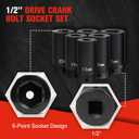 6 Pack 1/2" Crank Bolt Socket Set,17MM, 19MM, 21MM, 22MM, 24MM 27MM, Harmonic Balancer Socket Set, 3 Times Momentum Power of Standard Impact Socket Set,Crank Bolt Removal Tool