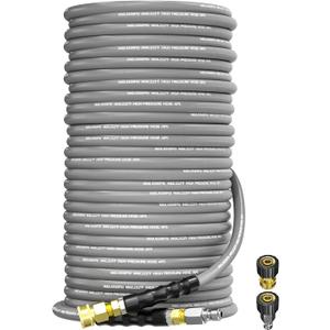 KARHDIR Pressure Washer Hose 200FT 3/ 8" for Cold and Hot Water 248°F, with Swivel Quick Connect, 4500PSI Kink Resistant Grade Steel Wire Braided, Power Washer Hose With 2pcs M22-14mm Adapter