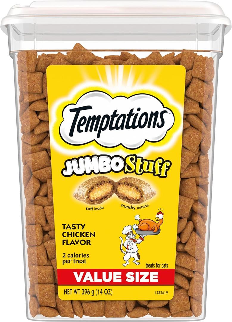 Temptations Jumbo Stuff Crunchy and Soft Cat Treats, Tasty Chicken Flavor, 14 oz. Tub