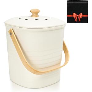 Vipush Bamboo Fiber Compost Bin with Lid Small Countertop Compost Bin Includes Charcoal Filter, Beige