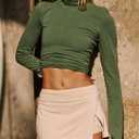 Womens Long Sleeve Turtleneck Shirt Crop Basic Tops Slim Fitted Top Going Out Y2K T Shirts (Green, XS)