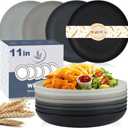 Wrova Large Wheat Straw Plates - 11 Inch Unbreakable Dinner Plates Set of 8 - Dishwasher & Microwave Safe, Reusable - Deep Edge for Kitchen and Camping (Classic) (Classical Series: Black and Grey)