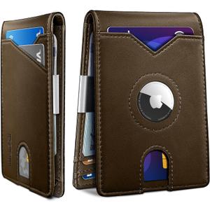 Airtag Wallet for Men,with Money Clip 11 Cards Slim Front Pocket Leather RFID Blocking Wallet with Gift Box (Coffee020)