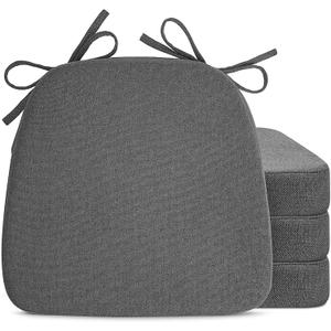 Chair Cushions for Dining Chairs, D-Shaped Seat Cushions with Removable Washable Cover and Ties, Chair Pads for Kitchen, Indoor Dining Room, Patio Chairs, 17'' x 16'', Set of 4, Dark Grey