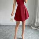 Milumia Women Square Neck Halter Dress Sleeveless Flared A Line Mini Dresses (L)