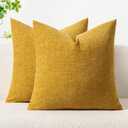 MIULEE Pack of 2 Mustard Yellow Throw Pillow Covers 18x18 Inch Soft Spring Chenille Pillow Covers for Sofa Living Room Couch Solid Dyed Cases