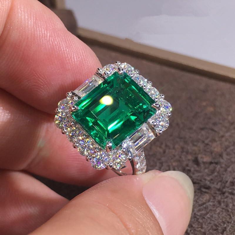 5ct Emerald Square Ring for Women 925 Sterling Silver Green Ring for Women Promise Ring for Her Cubic Zirconia Cocktail Rings CZ Diamond Engagement Ring Anniversary Valentine's Day Size 6-109