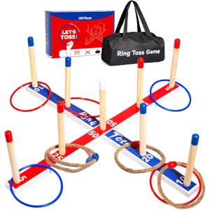 Upgraded Outdoor Wooden Ring Toss Game Set for Kids with 10 Rings and 10 Ropes, Perfect for Parties and Carnivals Yard Games, Outdoor Games, Providing Endless Fun for Kids