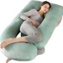 BATTOP Pregnancy Pillows for Sleeping,Full Body Maternity Pillow,Support for Back,HIPS,Legs,Belly for Pregnant Women,Pregnancy Pillow with Removable Cover (Velvet-green2023)