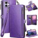 XcaseBar Compatible with iPhone 17 6.3" Wallet case with Zipper Credit Card HolderRFID Blocking,Flip Folio Book PU Leather Phone case Shockproof Cover Women Men for Apple 17 Case Purple