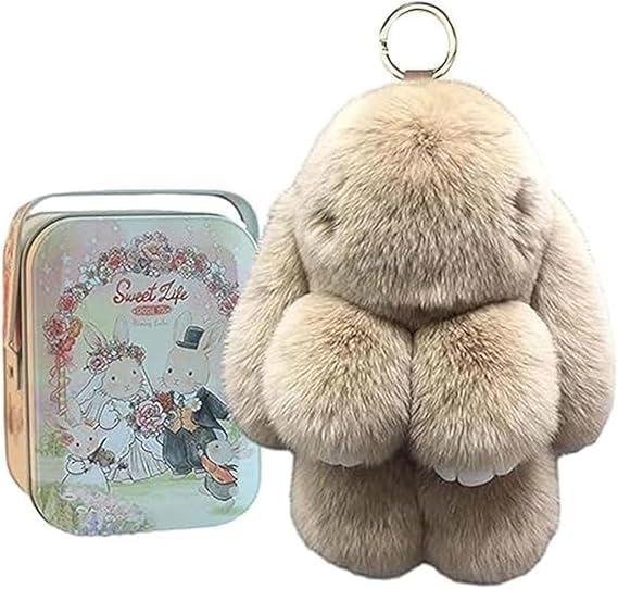 Keychain with Box, Bunny Keychain with Tin, BunnyCute Plush Key chain, Fluffy Car Charm for Bags & Backpacks
