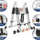 DEZEX Telescoping Ladders 16.5FT A Frame Ladder, Adjustable Folding Extension Ladder, with Anti-Slip Balance Bar & Wheel, Multi-Purpose Collapsible Ladder for Home, Outdoor Work, 330 lbs Capacity