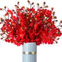 18 Pcs Artificial Plum Blossom Faux Flowers Silk Simulation Bouquet Flower Hibachi Party Decorations for Home Kitchen Hotel Office Wedding Party Garden (Red,Classic)