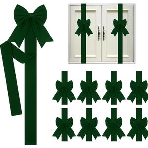 Syhood 8 Pieces Christmas Cabinet Big Bows Door Decorative Ribbon Festive Large Cabinet Ribbon Bows for Kitchen Cabinets Furniture Room Decorations (Dark Green)
