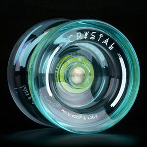 MAGICYOYO K2 Crystal Professional Finger Spin Yoyo, Responsive Yoyo for Kids 8-12 & Beginners, Durable PC Plastic Yo-yo, Includes 12 Yo yo Strings, Glove & Bag (Crystal Green)