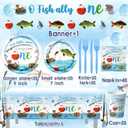 Ofishally One Birthday Decorations,142Pcs Gone Fishing 1st Birthday Party Supplies Our Little Man Is Ofishally Turning Plates Napkins Cups Tablecloth for O Fishally One First birthday Party Supplies