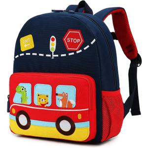 Car Dinosaur Kids Toddler Backpack for Boys and Girls Children Waterproof Preschool Bag, Red Music Party 