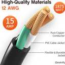 12 Gauge 50 FT Heavy Duty Outdoor Extension Cord Waterproof with Lighted End,Black 12 Gauge Extension Cord Flexible and Cold Resistant 3 Prong Grounded Plug,15Amp 1875W SJTW ETL Listed