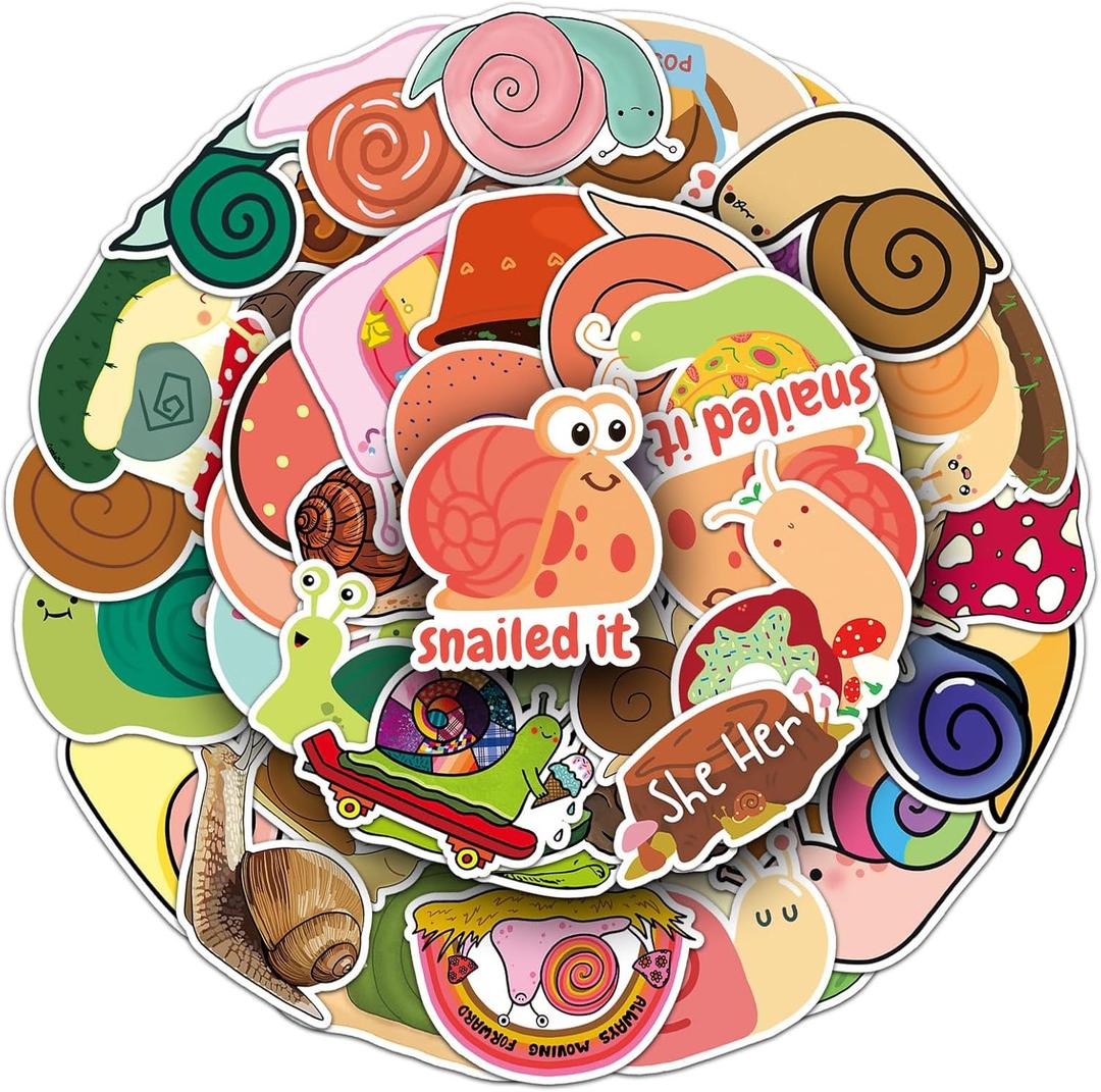 2 x Snail Stickers 50Pcs Snail Waterproof Vinyl Decals for Children and Adolescents Party Supplies Water Bottles Bicycle Laptop Refrigerator Luggage Computer Mobile Phone Skateboard Bike (Colourful-H3)
