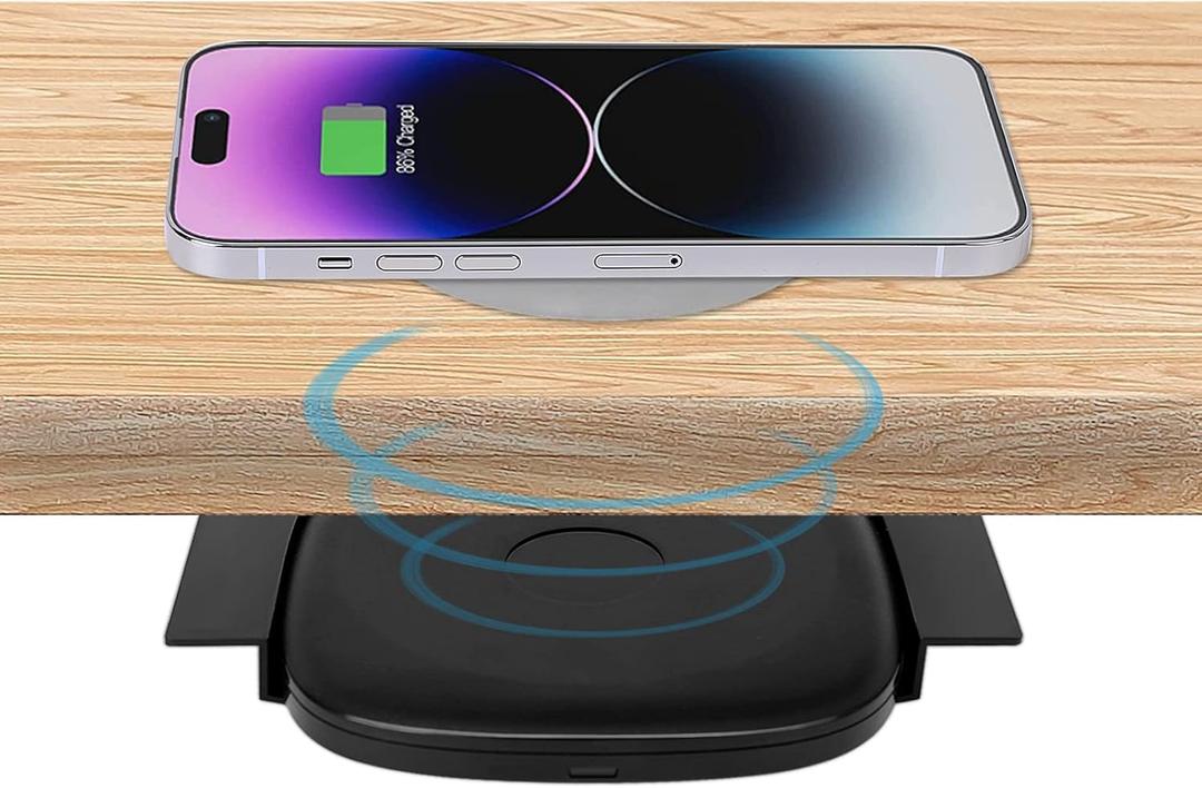 1.57"(40mm) NiiTTER Invisible Wireless Charger, Under Desk Wireless Charger, Under Counter Charging for iPhone 17/16/15/14/13/12/ Samsung Galaxy S25/S24/S23/S22/S21(Adapter Included)