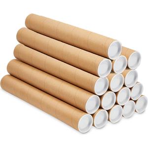 LOEQIAN 16 PCS 2 x 16 Inch Kraft Mailing Tubes with Caps, Mailers Poster Shipping Tubes, Cardboard Mailing Tubes for Shipping, Storing, Mailing, Blueprints, Posters