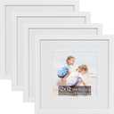 12x12 Wooden Picture Frame Set of 4 (with 10x10 8x8 Mat), Solid Wood with Real HD Glass, Wall Mount Display, Home Office Photo Frames Collage Wall Décor, White