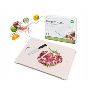 Tempered Glass Cutting Board Set, Large 16"x12" Glass Cutting Board for Kitchen with 4 Non-Slip Feet, Heat & Shatter Resistant Glass Cutting Board Dishwasher Safe, Perfect Kitchen Gift & Decor - Beige