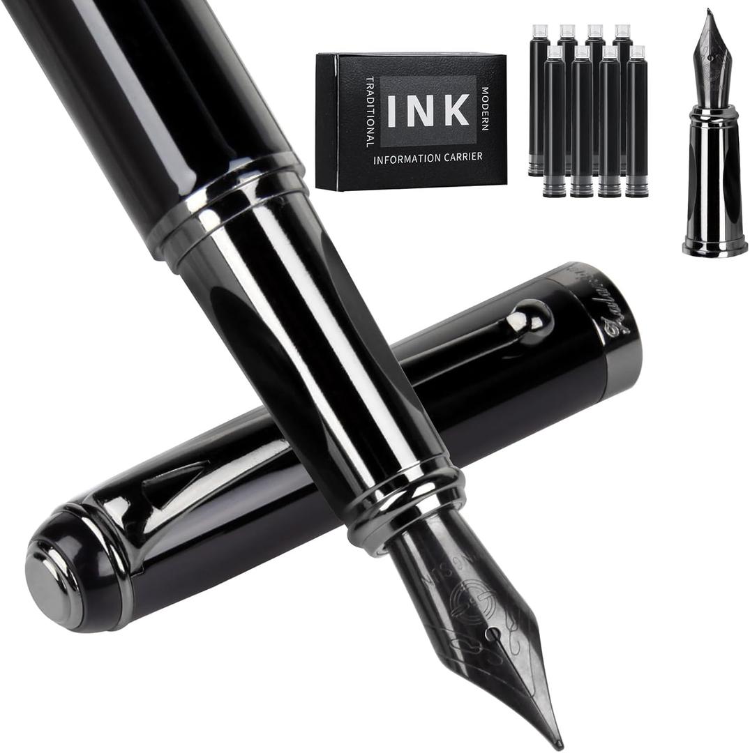 Fountain Pen-Smooth Writing Metal Water Pen with Gift Case Fine Nib Consistent Ink Flow Luxury Pen for Nice Pens Includes a Calligraphy Nib 8 Cartridges a Ink Refill Converter(Grey)