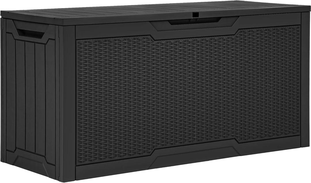 YITAHOME 80 Gallon Outdoor Storage Box, Large Water Resistant Resin Deck Box, Indoor Outdoor Lockable Rattan Storage Container for Patio, Garden, Cushions, Tools, Equipment (Black) 