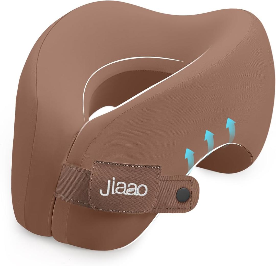 jiaao Neck Pillow Airplane, Ergonomic Memory Foam Travel Pillows for Long Flights, 3D Eye Masks, Ear Plugs and Portable Drawstring Bag, Napping Pillow for Home, Sleep Rest, Family and Travel Use