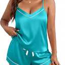 Ekouaer Womens Pajamas Silk Sexy Lingerie Sleepwear Satin Pj Shorts Set Summer Cami Lounge Set (Peacock Blue, XX-Large)