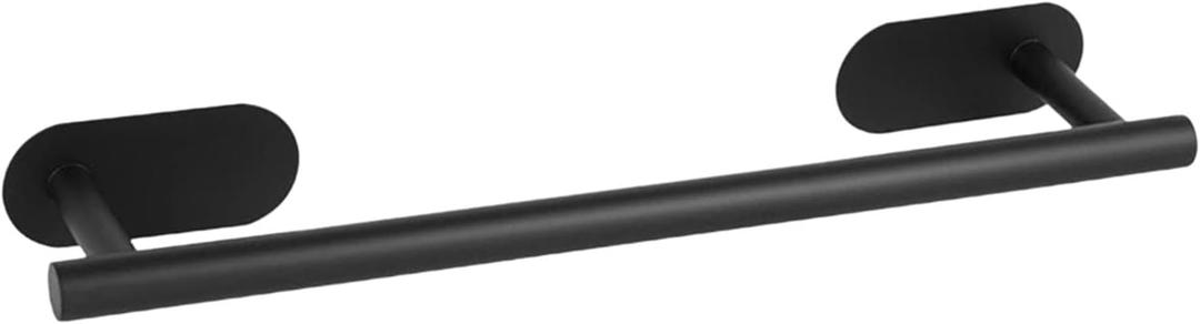 Self-Adhesive Black Towel Bar for Bathroom Wall - Rustproof Stainless Steel Towel Racks for Bathroom, No Damage Drill-Free Installation, Heavy Duty Modern Brushed Single Towel Rod (Black)