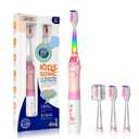 SEAGO Kids Electric Toothbrush with 2 Mins Timer and 4 Replacement Bursh Heads, Rainbow LED Light Make Brushing Fun, Pink Color Girls Battery Powerd for 4-12 Years OldSG-977