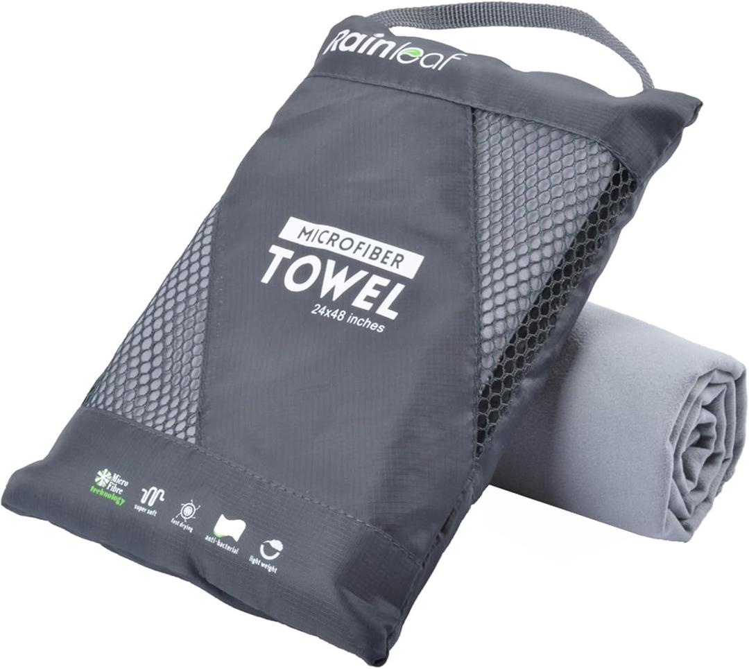 Rainleaf Microfiber Towel Perfect Travel & Gym & Camping Towel. Quick Dry - Super Absorbent - Ultra Compact - Lightweight. Suitable for Trip, Beach, Shower, Backpacking, Pool (48.00" x 24.00", Gray)