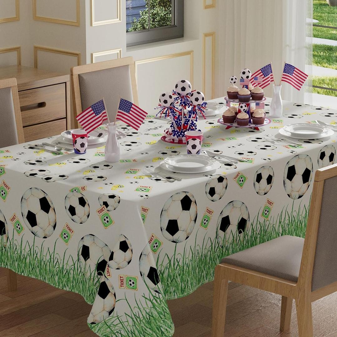XCHI Soccer Grass World Cup Tablecloth Rectangle Table Cloth Table Covers for Indoor Dining Game Day Soccer Party Home Decorations 60x84 Inch