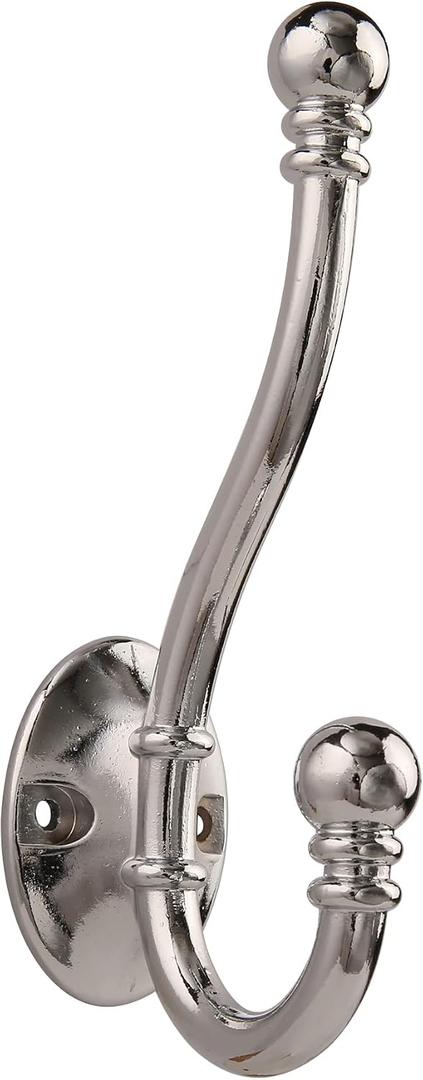HASWARE 6 PCS Double Prong Robe Hook, Large Dual Coat Hooks with 12 Pieces Screws Wall Mounted Hooks Robe Antique Hooks Hangers Heavy Duty for Home Coats Hat Clothes Hanger Towel Keys (Chrome)