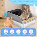 Stainless Steel Rabbit Litter Box w Hay Feeder and Litter Scoop, 19.7 x 13.8 x 7.9 Inch Large Litterboxes w Raised Grid, High Sided Kiter Box for Bunny, Guinea Pig, Ferret, Small Snimal, Hamster