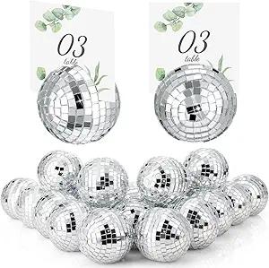 Engrowtic 12 Pcs Disco Ball Table Number Card Holders Silver Place Card Holder for Photo Name Stands Disco Centerpiece Decor for Wedding Party Birthday Table Number, 2 Inch