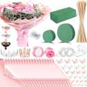 XunYee Bouquet Kit 20 Sheet Flower Wrapping Paper 100 Pcs Bamboo Skewers Floral Foam Blocks for Anniversary Birthday Gift Graduation Mother's Day(Transparent Pink)