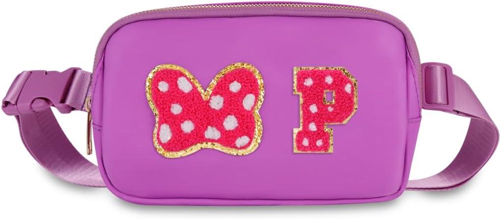 Initial Letter Mouse Bow Fanny Pack, Cute Christmas Birthday Gifts for Girl Daughter Women Waterproof Crossbody Bag for Girls, Personalized Belt Bag for Park Travel, P
