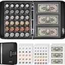 Coin Collection Book Holder for Collectors, Fireproof Coin Collection Supplies with Lock, 320 Pockets Coins Album and 36 Currency Album Storage Organizer, Coins Collector Gifts for Bill, Penny, Black