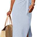 Prinbara Womens Summer Maxi Dress Casual Short Sleeve Tie Waist Split Long Tshirt Dresses 2026 Spring Vacation Cruise Clothes (Small, Striped Light Blue)