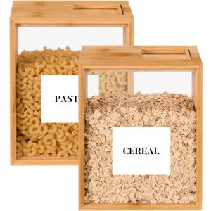 Food Dispenser 2L,2 Pack Easy-to-Clean Bamboo Food Storage Containers Featuring a Removable PVC Door PanelCereal Cispensers For Serving Tea,Coffee,Sugar,Candy,Pasta,Spice