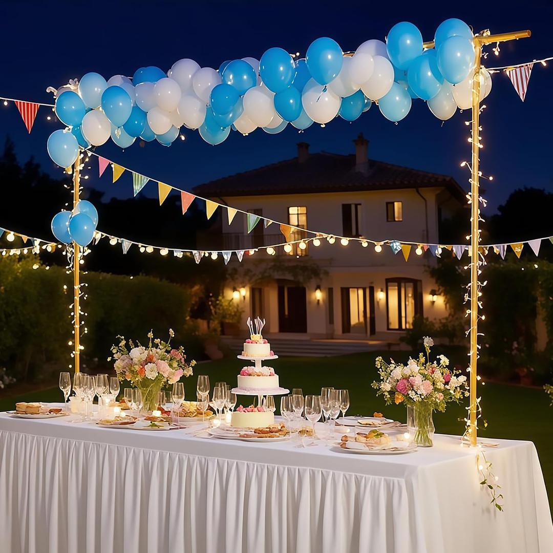 Over The Table Rod Stand with Clamps Adjustable 15''-47'' Tall 31"-90" Length Table Arch Stand and Fairy Lights Hanging for Wedding Birthday Home Party Decoration (Gold)