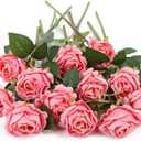 IPOPU Pink Roses Artificial Flowers 12PCS Pink Fake Roses Dried Silk Flowers with Single Stems Faux Rose Realistic Pink Flower Centerpieces for Tables Wedding Bouquet Floral Arrangements