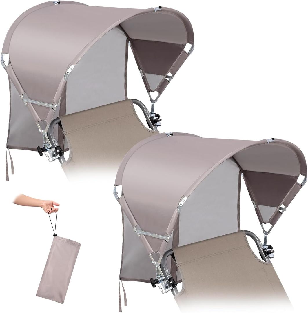 Universal Wind-Resistant Chair Umbrella Canopy, Foldable Portable UPF 50+ Sun Shade Attachment with Adjustable Clamp, Fits Most Beach, Outdoor, Camping, Lawn, Zero Gravity Chairs, Wheelchairs, 2 Pack